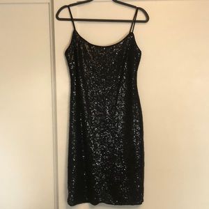 Simple black sequin midi dress